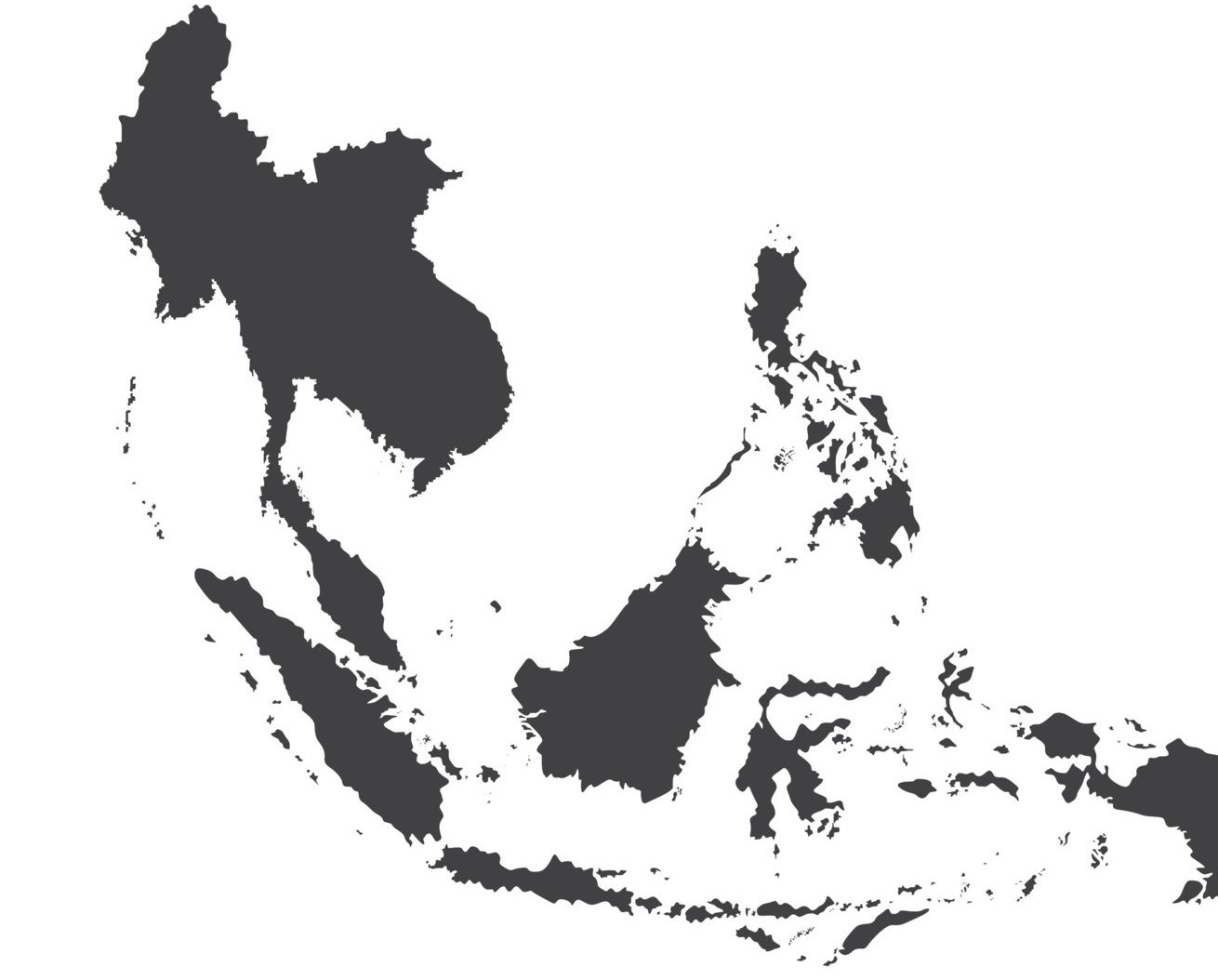 Vector map of Southeast Asia showing country outlines in blue and white